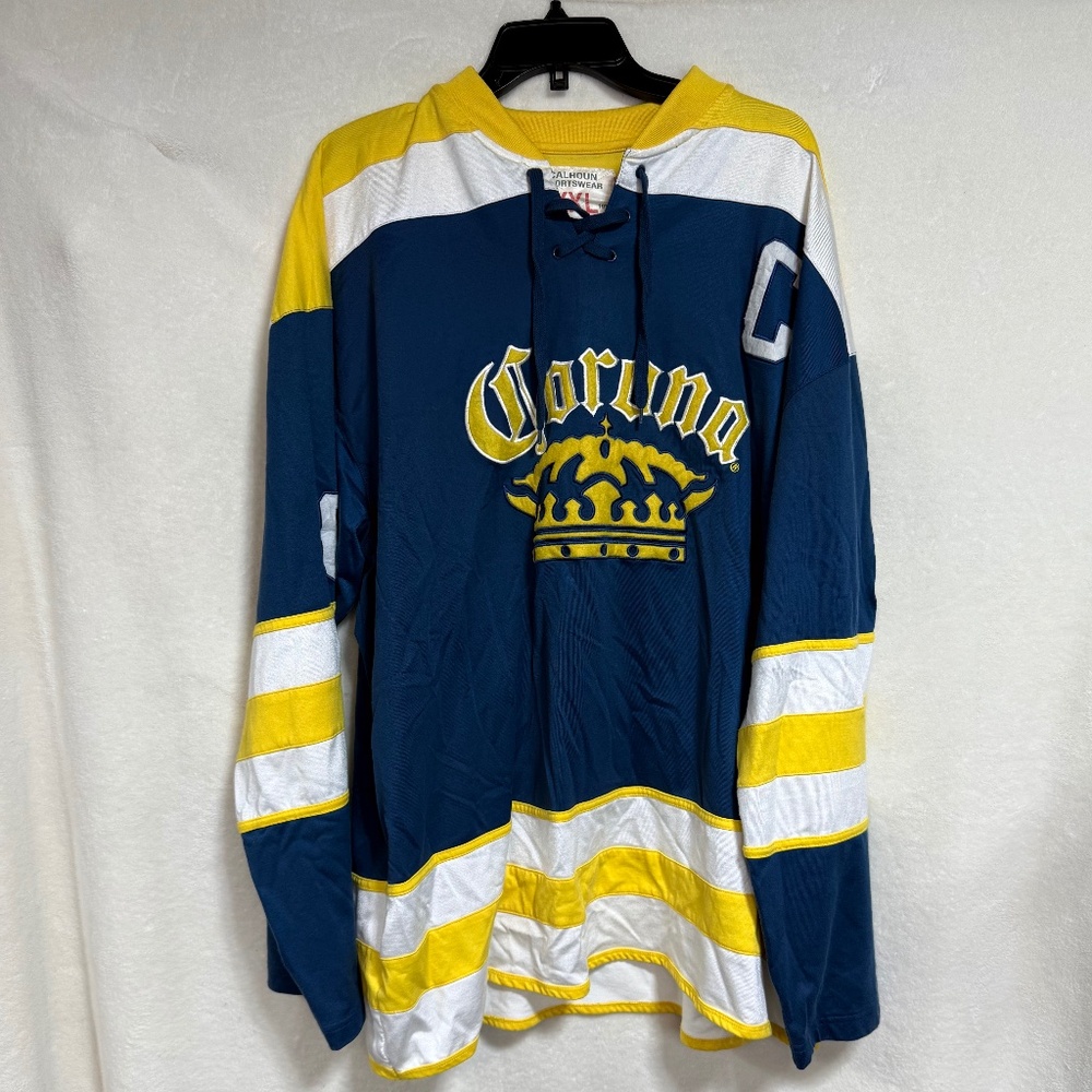 Vintage 90s Corona Hockey Jersey Size: XXL White Yellow Beer Calhoun Sportswear